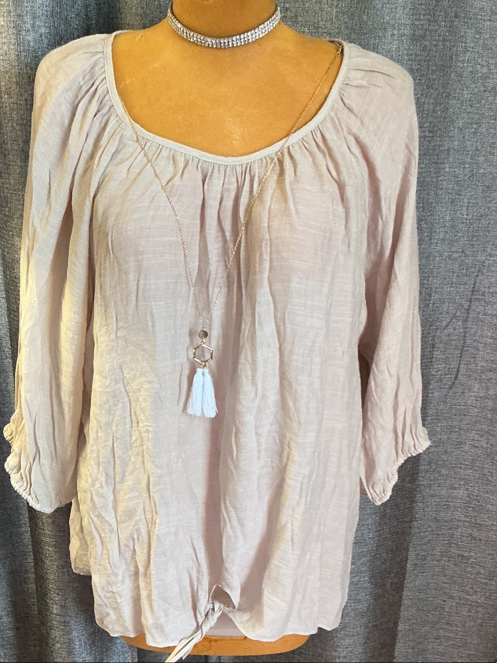 JM Collection Blush Peasant Tunic with Tie Hem